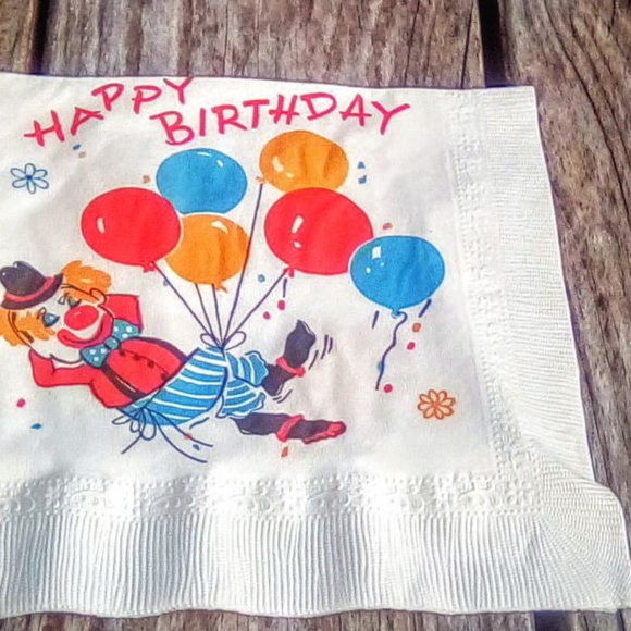 Vintage Clown Balloon Birthday Napkins Lot of 11 Double-Sided Retro 1960s 6.75" - Picture 1 of 7